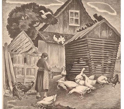 Pencil Signed Lithograph By Mabel Dwight (1876-195: titled Farm Yard. Sight size of 10 x 10.75 inches in the 16 x 16.75 frame.Nice strong impression on clean sheet in good condition, looks to not be laid down. Not examined out of frame. Please note thi