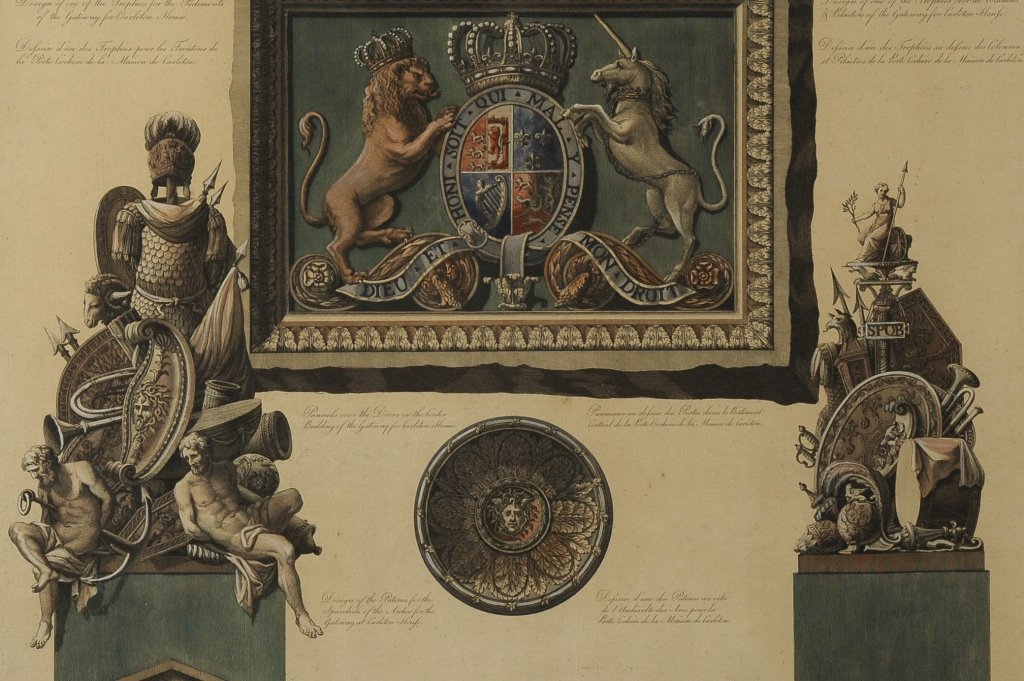 DOMENICO CUNEGO (1727-1794) AFTER JAMES ADAMS ARCHITECT: An 18th century hand colored engraving, plate III from the treatise on style and architecture 'Works in Architecture' by Robert and James Adams. The well-known late Georgian period designers Robert an