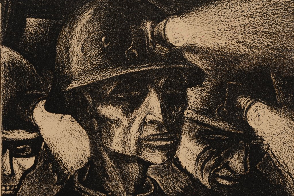 HARRY STERNBERG (1904-2001) PENCIL SIGNED LITHOGRAPH: Titled 'Coal Miners' lower left, signed lower right, unframed, image size 5.75 x 8.5, sheet measures 8.75 x 10.5 inches.We are happy to offer in-house shipping for all but very large or very fragile i