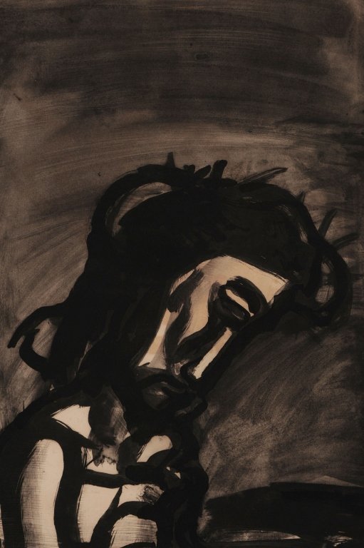 GEORGES ROUAULT (1871-1958) AQUATINT: Jesus Mocked,' plate II from Miserere, initialed and dated 1922 in the plate, plate size 21.5 x 15.5, sheet measures 25.75 x 20 inches.We are happy to offer in-house shipping for all but very large or