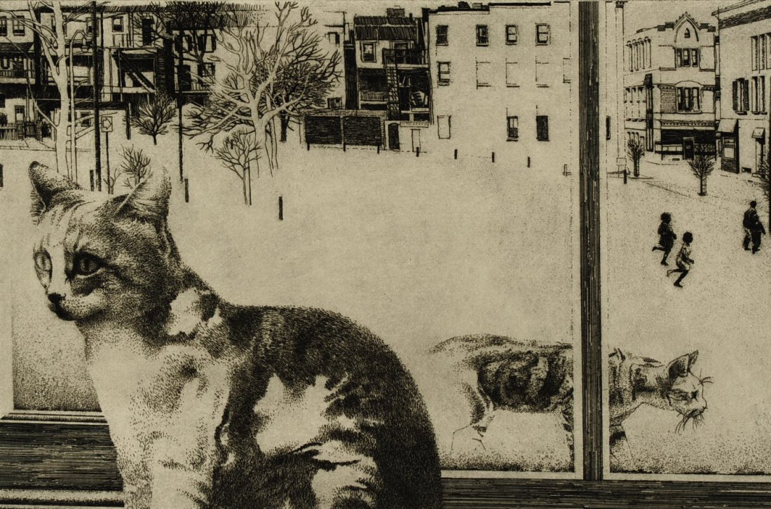 PETER MILTON (BORN 1930) PENCIL SIGNED ETCHING: Signed lower right and dated 65, titled 'Julie at Window' lower center, edition 18-50 lower left, plate size 11.75 x 17.75, frame measures 21.5 x 27.5 inches.We are happy to offer in-house shipping fo