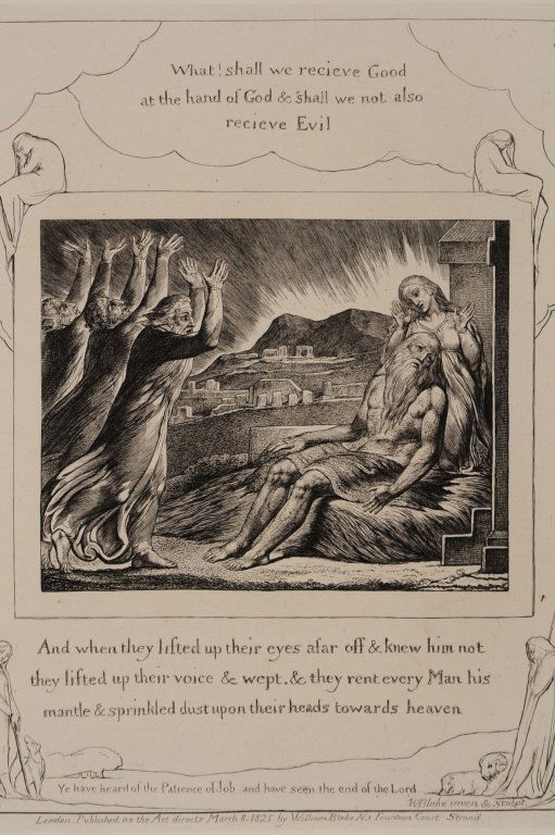WILLIAM BLAKE (1757-1827) ENGRAVING: Illustration book plate from The Book of Job, #7, 1825, signed and dated in the plate, image area 8 x 6, sheet measures 20 x 13.5 inches.We are happy to offer in-house shipping for all but very large