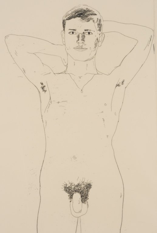 DAVID HOCKNEY (BORN 1937) PENCIL SIGNED ETCHING: Title: 'In An Old Book', signed lower right and dated 1966, edition 3/75, Crisbrook handmade paper watermark lower right corner. Plate size 13.75 x 9, sheet measures 22.5 x 15.5 inches. From the suite