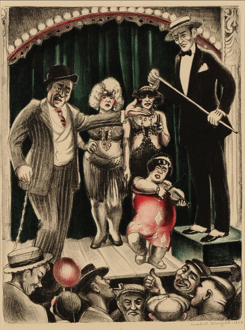 WPA ARTIST MABEL DWIGHT (1876-1955) 1928 LITHOGRAPH: Title: 'Mechano Marvel of the Age', hand colored pencil signed lithograph dated 1928 lower right, edition of 50 prints, 38 with the hand colored details. Image size 12 x 9.25, frame measures 27.75 x 2