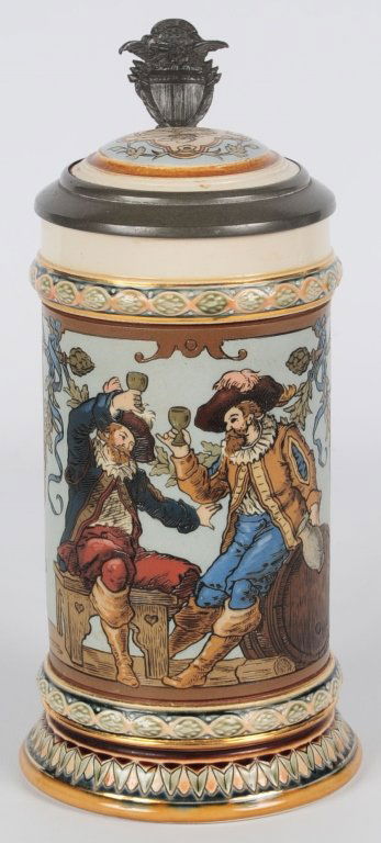 METTLACH ETCHED STEIN WITH INLAID LID (1 of 10)