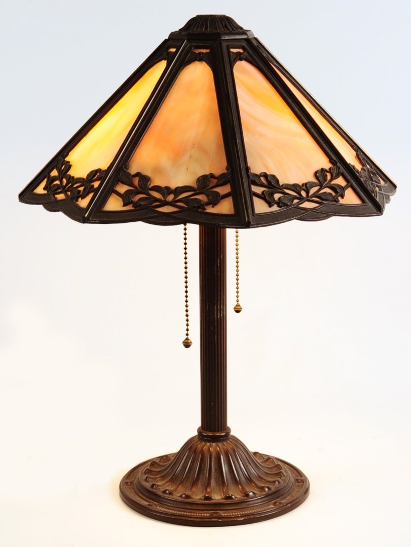 EARLY 20TH C. SLAG PANEL TABLE LAMP (1 of 10)