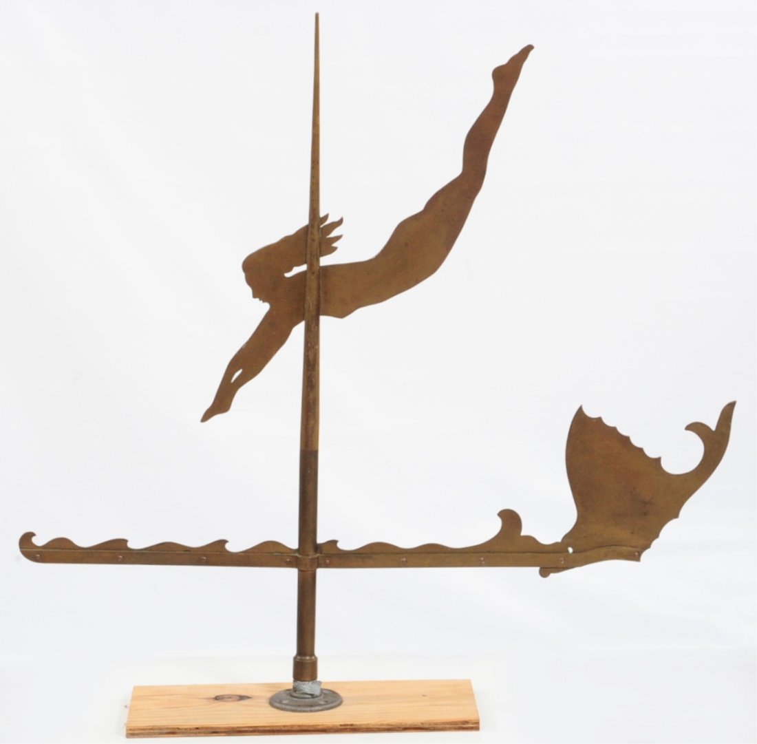 ART DECO FOLK ART WIND DIRECTIONAL WITH DIVING SWIMMER (1 of 9)