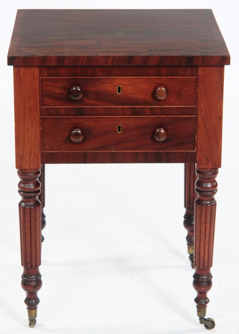 19TH C. NEW ENGLAND SHERATON STYLE TWO DRAWER STAND (1 of 8)
