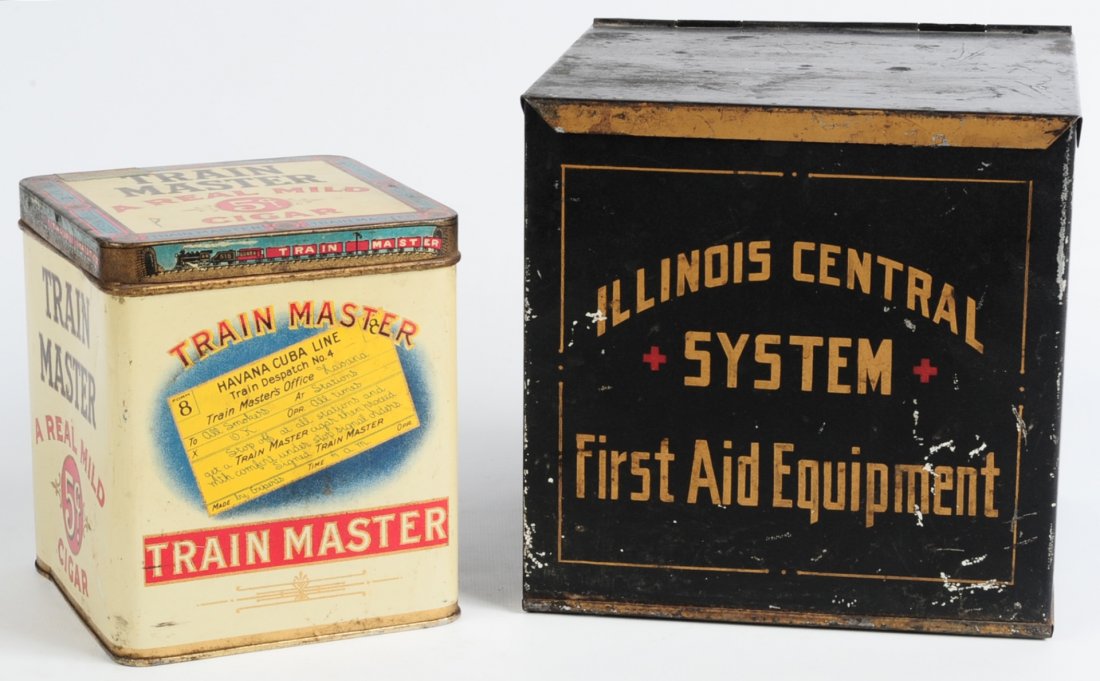ILLINOIS CENTRAL RR TIN BOX WITH AN ADVERTISING TIN (1 of 10)