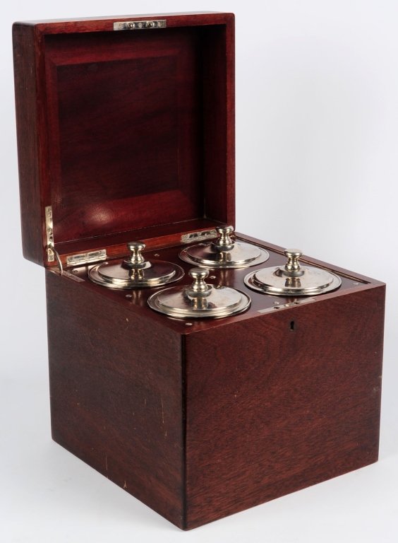 19TH C STORAGE BOX WITH MERCURY GLASS CONTAINERS (1 of 9)