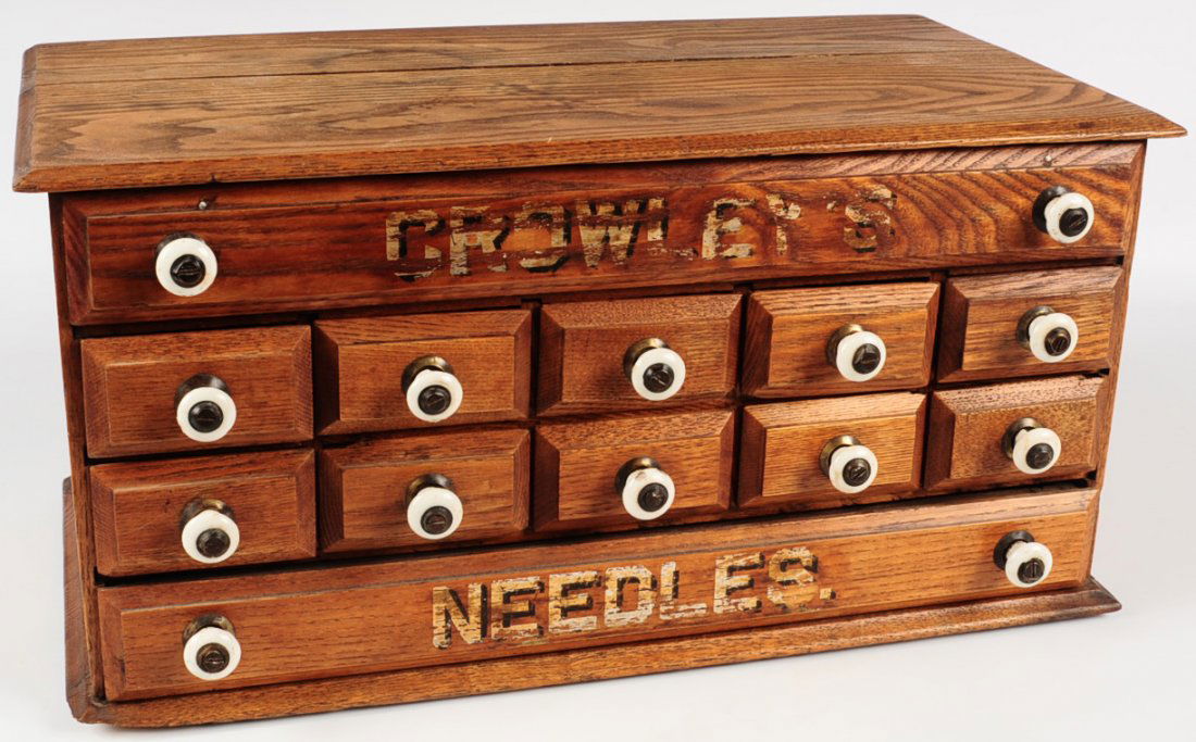 CROWLEY'S NEEDLES TWELVE DRAWER ADVERTISING CABINET (1 of 10)