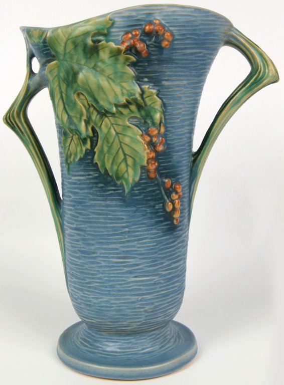12-INCH ROSEVILLE BLUE BUSHBERRY TWO-HANDLED VASE (1 of 6)