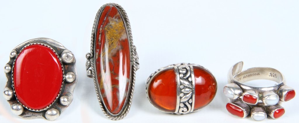 FOUR STERLING RINGS WITH SEMI-PRECIOUS (1 of 9)