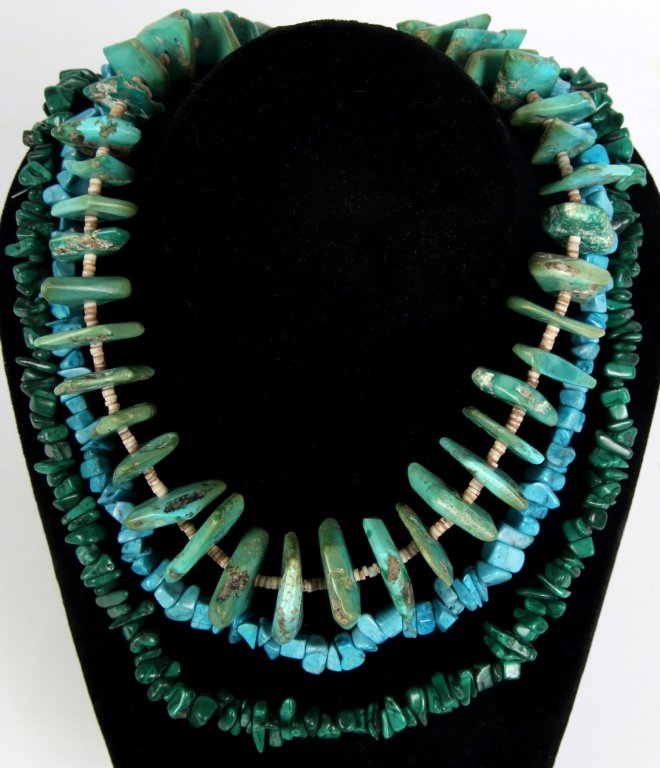 THREE TURQUOISE BEAD CHIP NECKLACES (1 of 6)