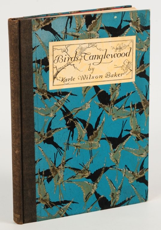 1930 BAKER, KARLE WILSON 'THE BIRDS OF TANGLEWOOD': 1930 First Edition (Southwest Press). 89pp. Illustrated by Charlotte Baker. Beautiful endpapers. Measures 6 x 8.25 inches. We are happy to offer in-house shipping for all but very large or very fragil