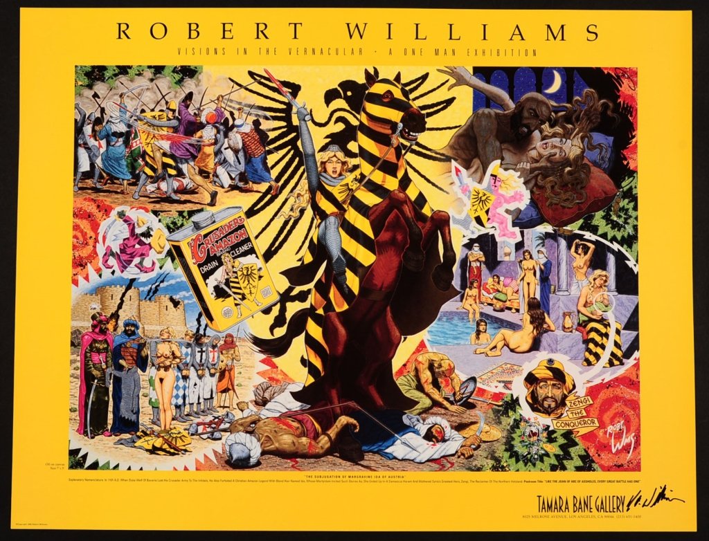 TWELVE SIGNED PRINTS BY ROBERT WILLIAMS (b.1943): Collection of offset-lithographs and serigraphs. Includes: A) An Hallucinating Probate and his Account of a Dragon Decimating, Dame-Avenger, 30/170 B) Exploration of the Subconcious on I-40, 16/170 C)