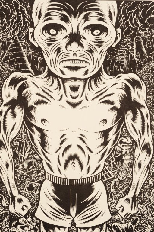 CHARLES BURNS (b.1955) FOUR SIGNED PRINTS: A black and white serigraph of a woman eating a sandwich, signed and numbered 42/175 in pencil lower left. Another black and white serigraph signed in pencil lower right and numbered 42/175 lower left