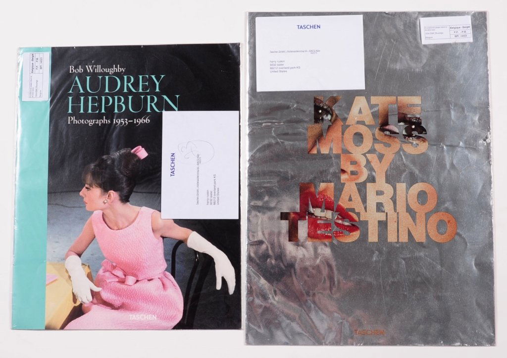 LOT OF EIGHT TASCHEN TEASER MAILERS AND A 2011 CATALOG: Includes teasers for 'Stanley Kubrick's Napoleon: The Greatest Movie Ever Made,' Rose C'est Paris' by Bettina Rheims, Christo and Jeanne-Claude 75, 'Kate Moss' by Mario Testino, 'Fraulein' by Ellen vo