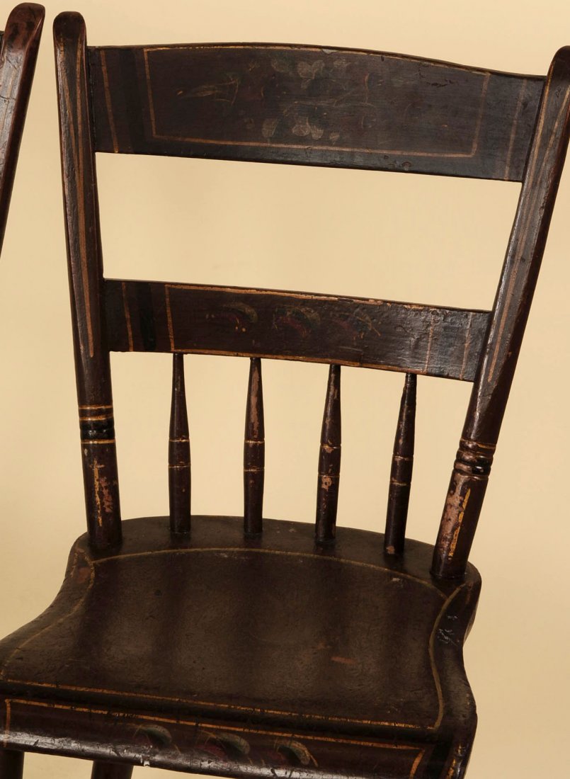 FIVE COUNTRY SHERATON PAINT DECORATED PLANK SEAT CHAIRS (1 of 10)