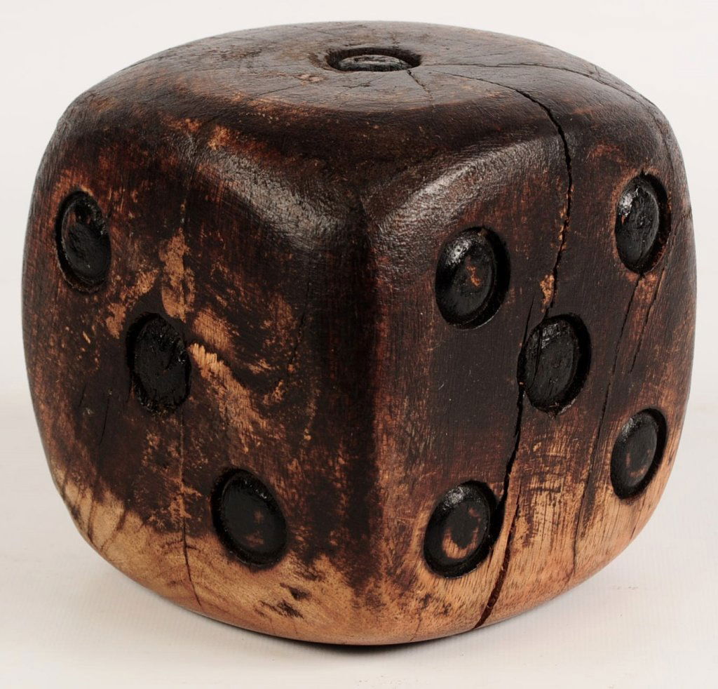 OVERSIZED CARVED AND PAINTED WOOD FOLK ART DIE (DICE) (1 of 9)