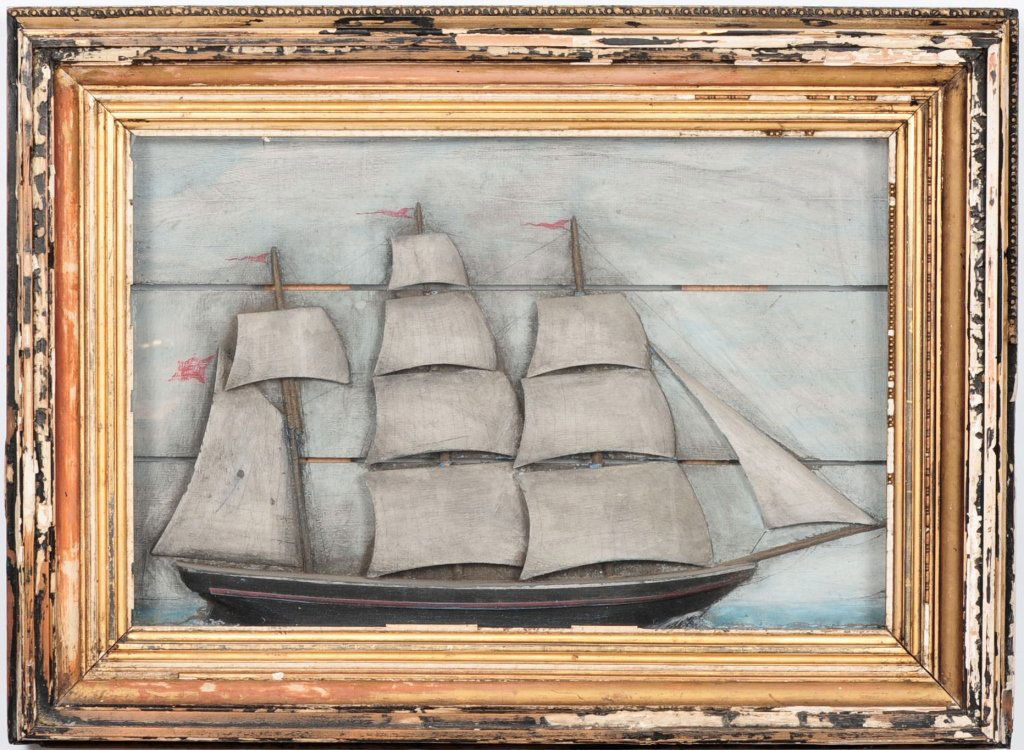 LARGE 19TH C. MASTED SHIP MODEL DIORAMA (1 of 9)