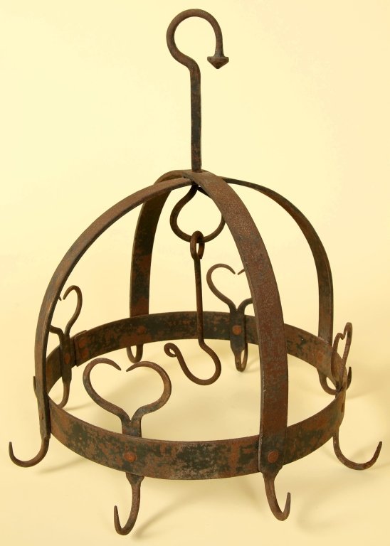 WROUGHT IRON MEAT OR HERB HANGER WITH FIGURAL HEARTS (1 of 6)