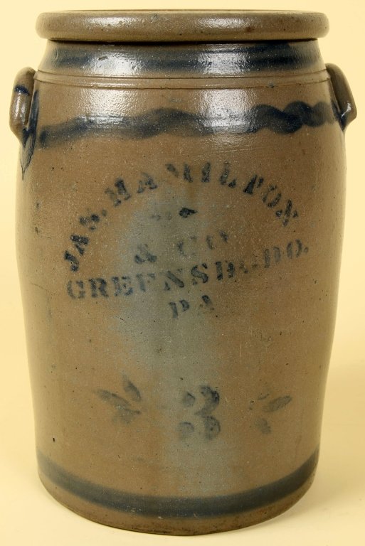 JAS HAMILTON BLUE DECORATED STONEWARE CROCK (1 of 8)