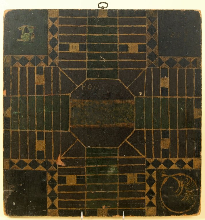 19TH C. AMERICAN PAINTED AND SCRIBED PARCHEESI BOARD (1 of 9)