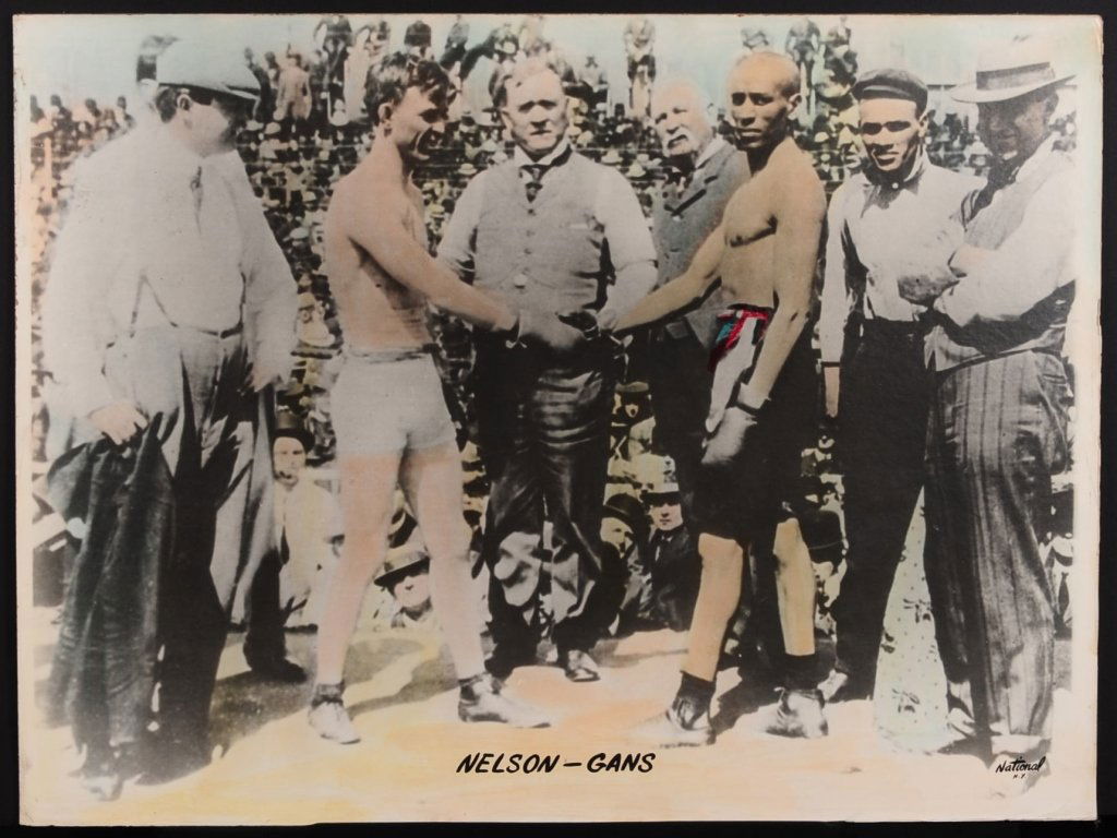 C. 1940 HAND COLORED PHOTO OF BOXERS NELSON - GANS (1 of 2)