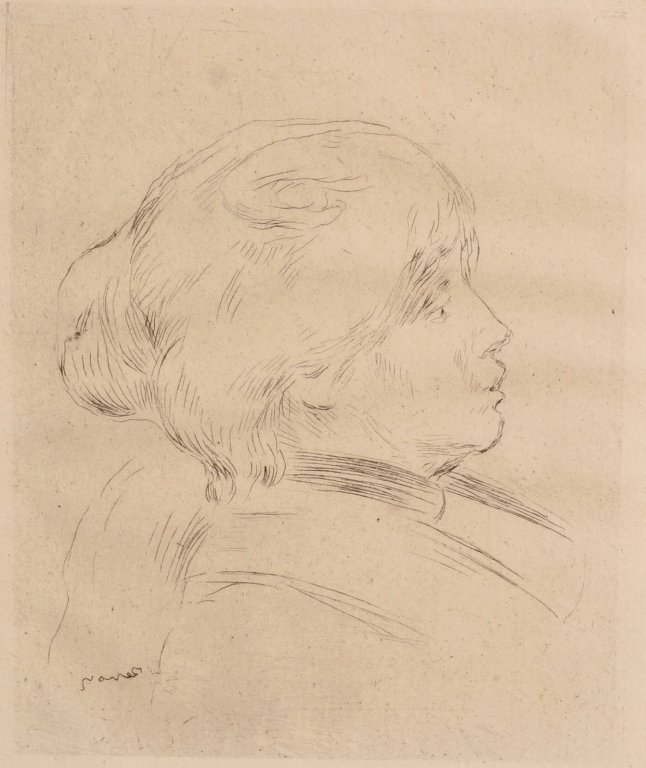 PIERRE-AUGUSTE RENOIR (1841-1919) ETCHING: Titled 'Berthe Morisot', plate signed in reverse on the lower left, plate size 4 x 3.25, sheet size 7.25 x 5.25, frame measures 12 x 10 inches.