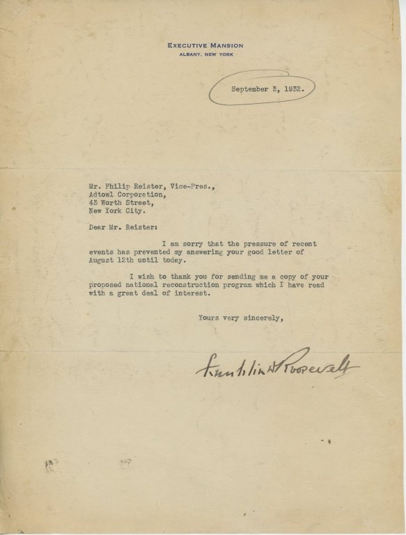 FRANKLIN D. ROOSEVELT TYPED LETTER SIGNED, 1932 (1 of 1)