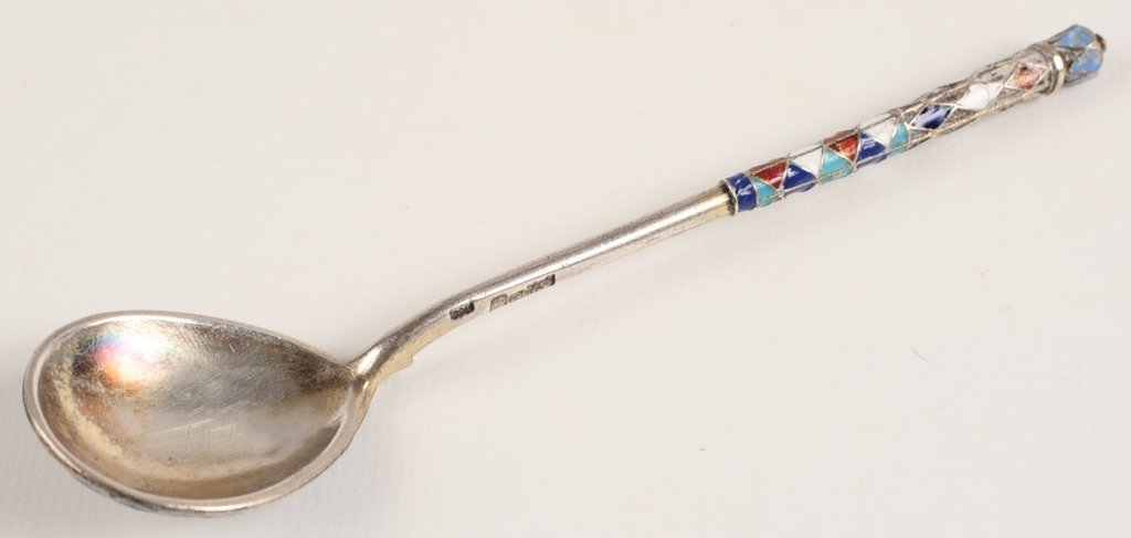 19TH CENTURY 88 STANDARD SILVER RUSSIAN ENAMEL SPOON (1 of 8)