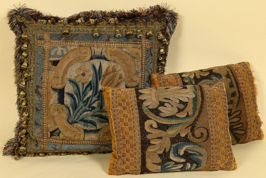 THREE GOOD PILLOWS FROM ANTIQUE AUBUSSON TAPESTRY (1 of 10)