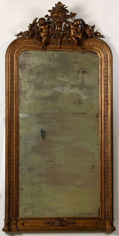 A 19TH C. GILDED MIRROR WITH CHERUBS AND FRUIT VASE (1 of 6)