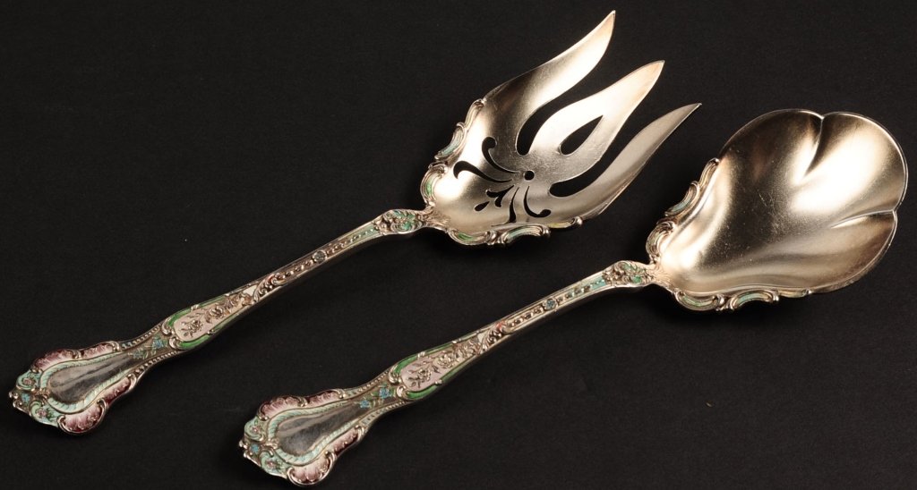 GORHAM STERLING SILVER AND ENAMEL SALAD SERVING SET (1 of 10)