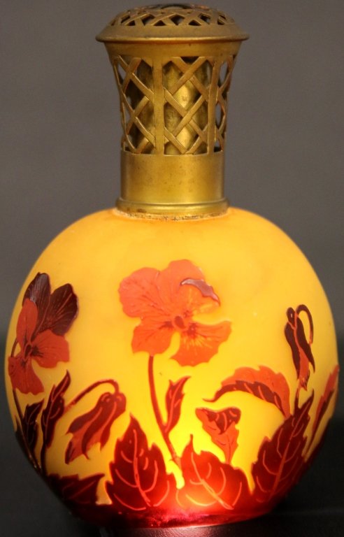 FRENCH CAMEO GLASS PERFUME LAMP SIGNED D'ARGENTHAL (1 of 10)