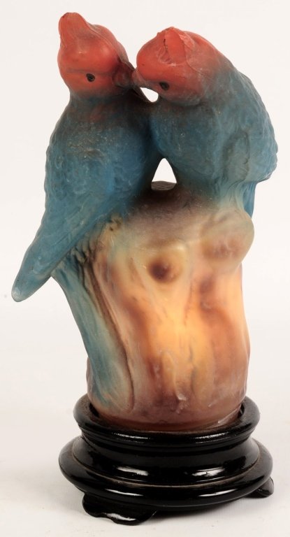 TIFFIN GLASS LOVE BIRDS FIGURAL GLASS LAMP, C. 1930s (1 of 10)