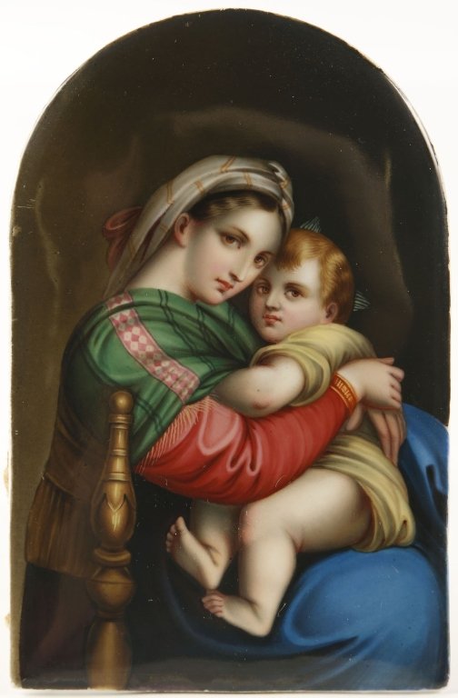 FINE QUALITY HAND PAINTED PORCELAIN PLAQUE THE MADONNA (1 of 5)
