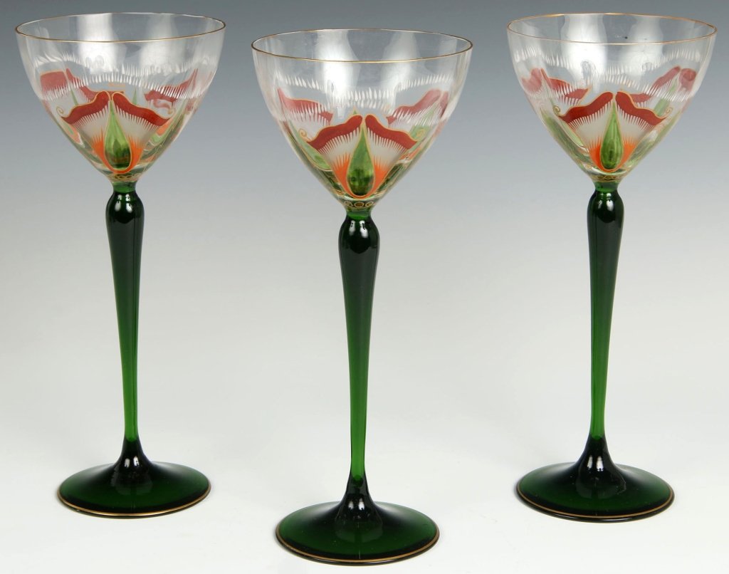 THREE BOHEMIAN ART NOUVEAU WINES ATTRIBUTED (1 of 8)