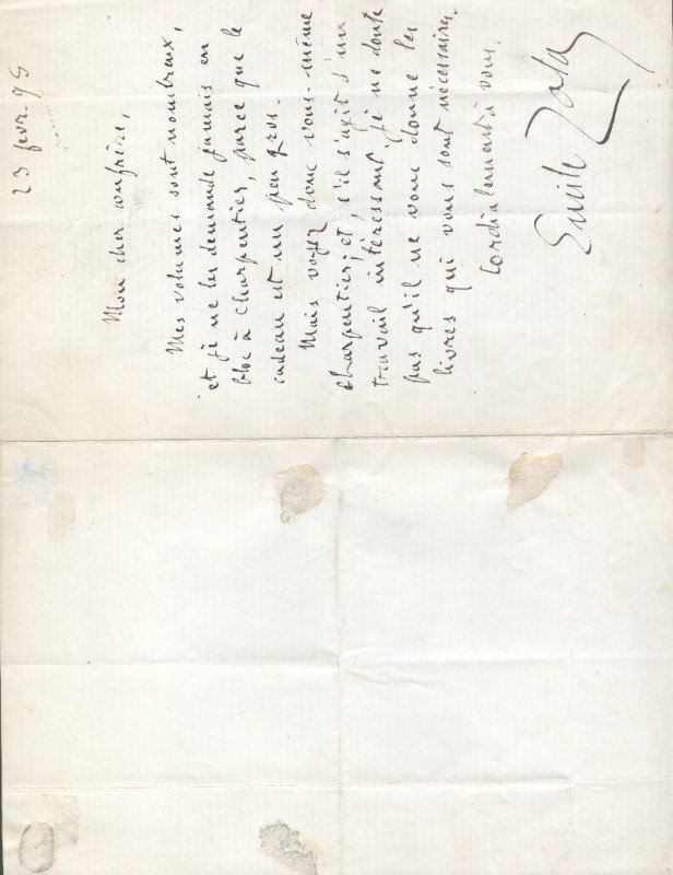 EMILE ZOLA (1840-1902) SIGNED LETTER (1 of 2)
