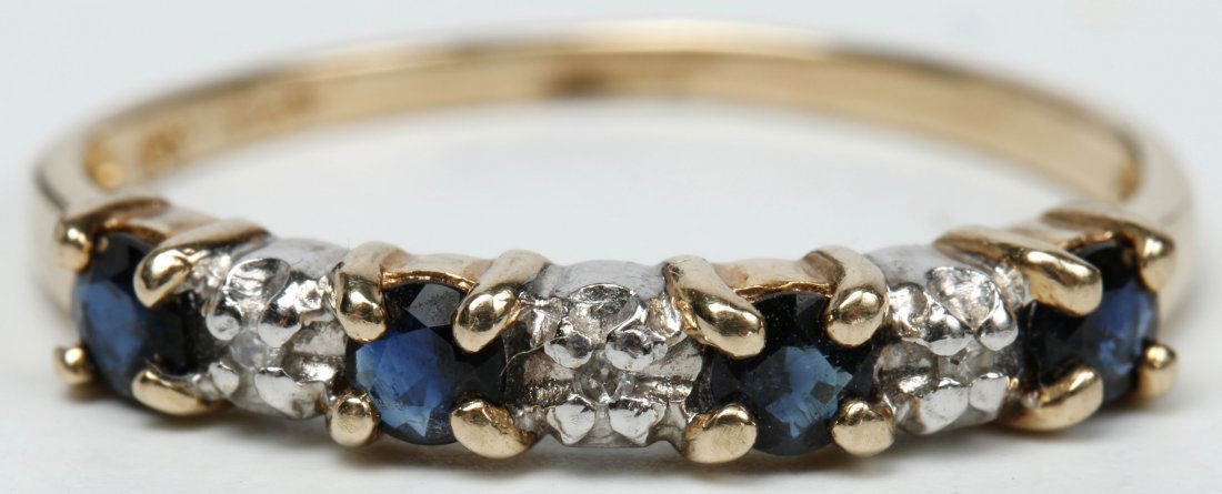 LADIES 10K YELLOW GOLD SAPPHIRE AND DIAMOND BAND (1 of 9)