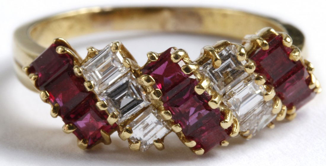 A LADIES 18K GOLD DIAMOND AND RUBY COCKTAIL RING (1 of 9)
