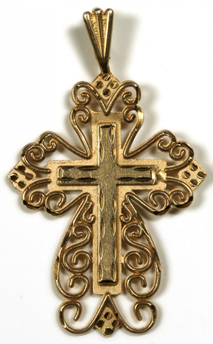 14K YELLOW GOLD FILIGREE DIAMOND CUT CROSS PENDANT (1 of 7)