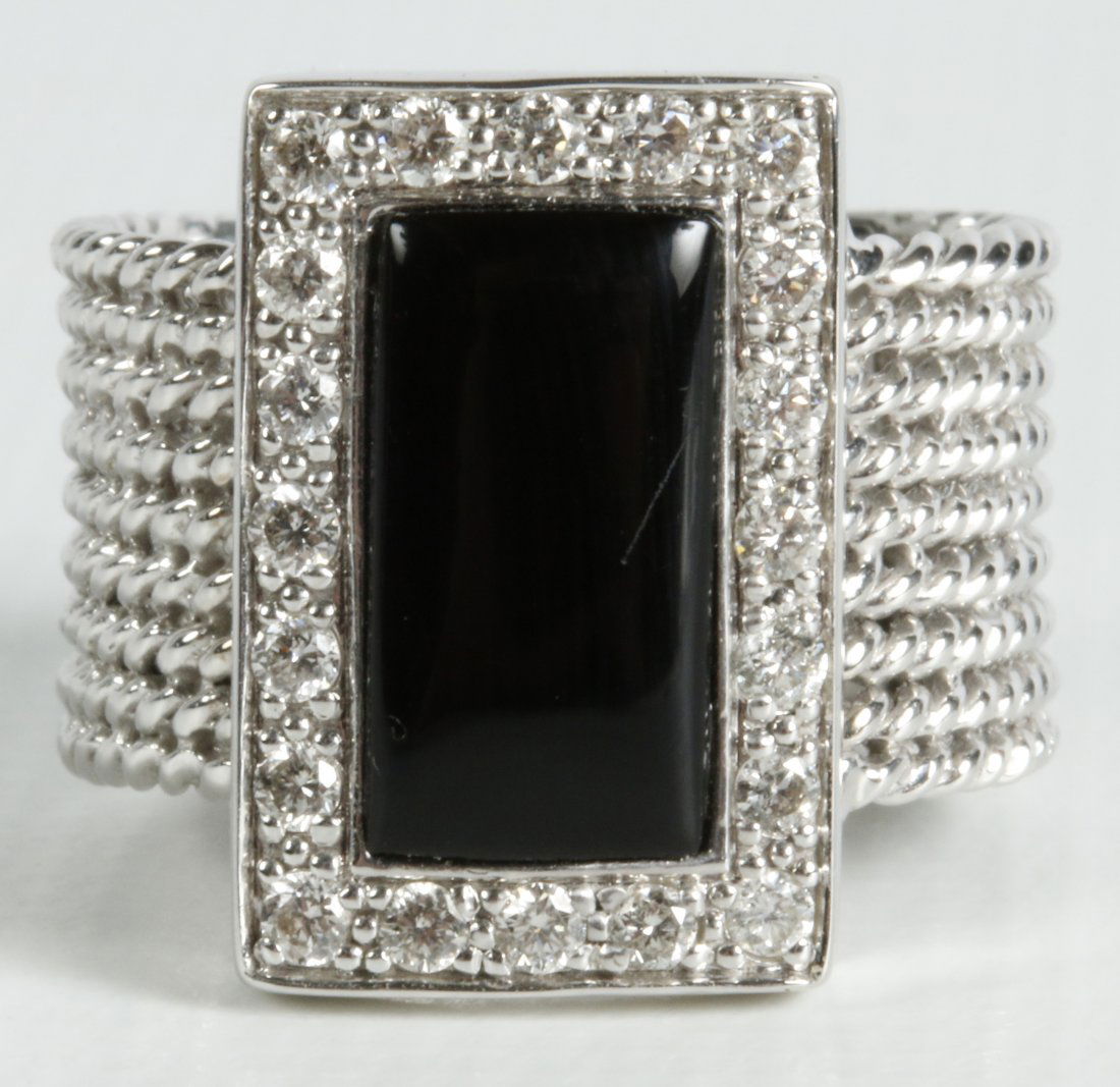 LADIES 14K WHITE GOLD BLACK ONYX AND DIAMOND RING (1 of 5)