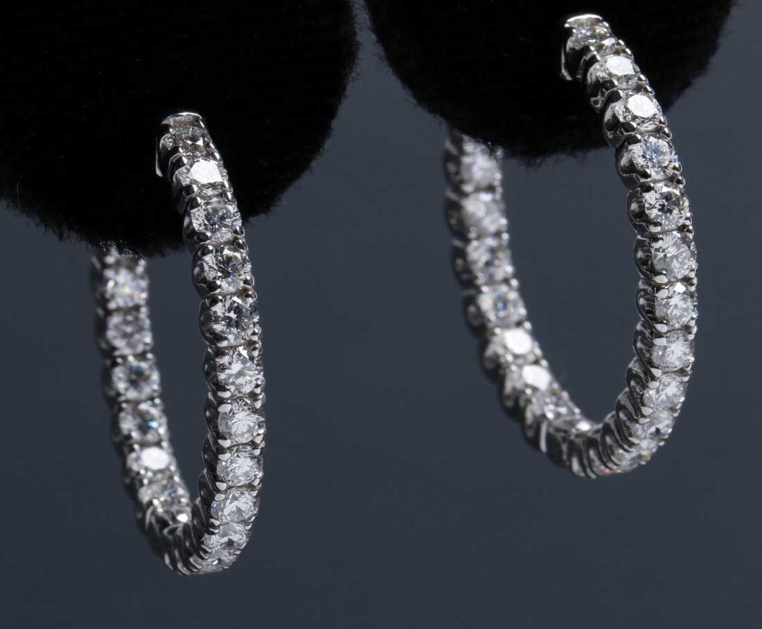 PAIR 14K GOLD HINGED HOOP DIAMOND EARRINGS .80 CT TW (1 of 7)