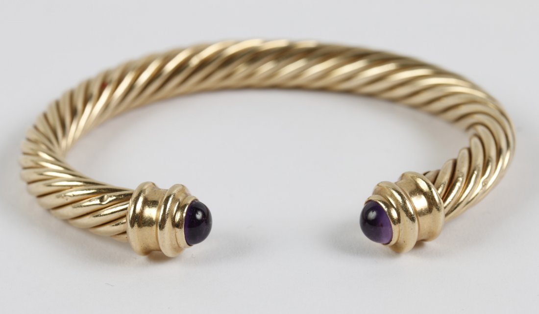 14K GOLD CUFF BRACELET WITH AMETHYST CABOCHONS (1 of 5)