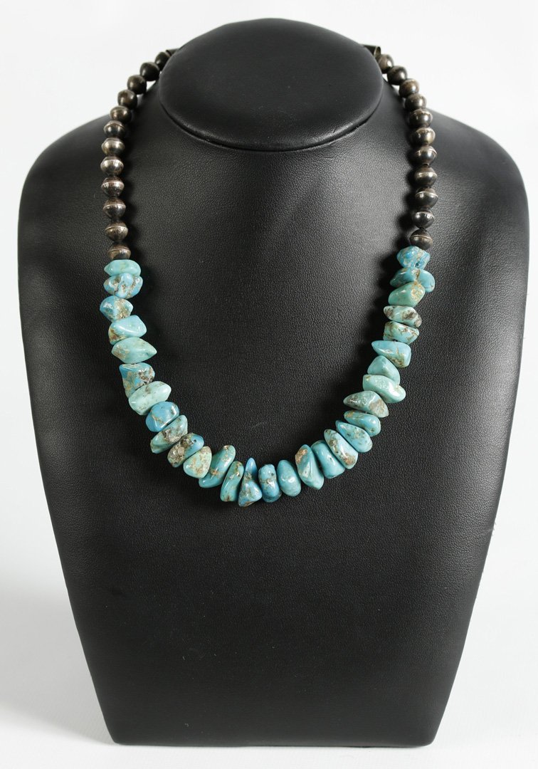 SANTO DOMINGO TURQUOISE NUGGET, STERLING BEAD NECKLACE (1 of 6)