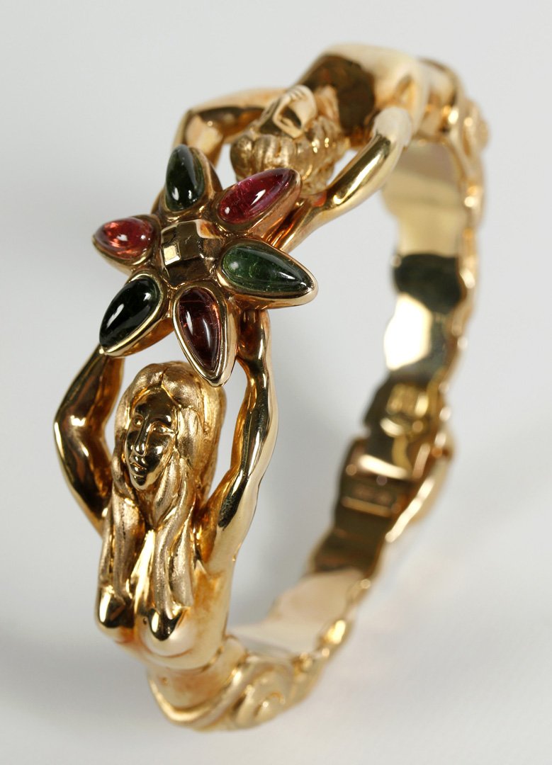 ITALIAN 14K BRACELET WITH JEWELED MERMAID FIGURES (1 of 9)