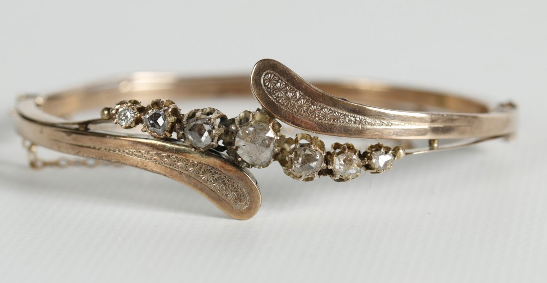 ANTIQUE BANGLE BRACELET WITH ROSE CUT DIAMONDS (1 of 7)