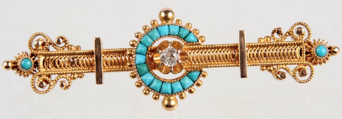 A VERY FINE AND UNUSUAL VICTORIAN 14K GOLD BAR PIN (1 of 7)